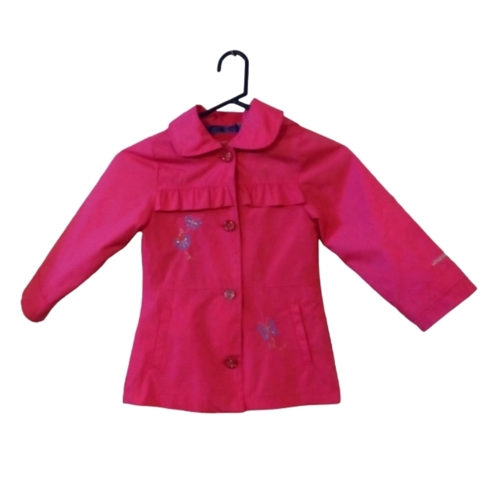 Butterfly Girl's Raincoat London Fog Pink w. Purple Butterfly Lining Hooded Sz 4